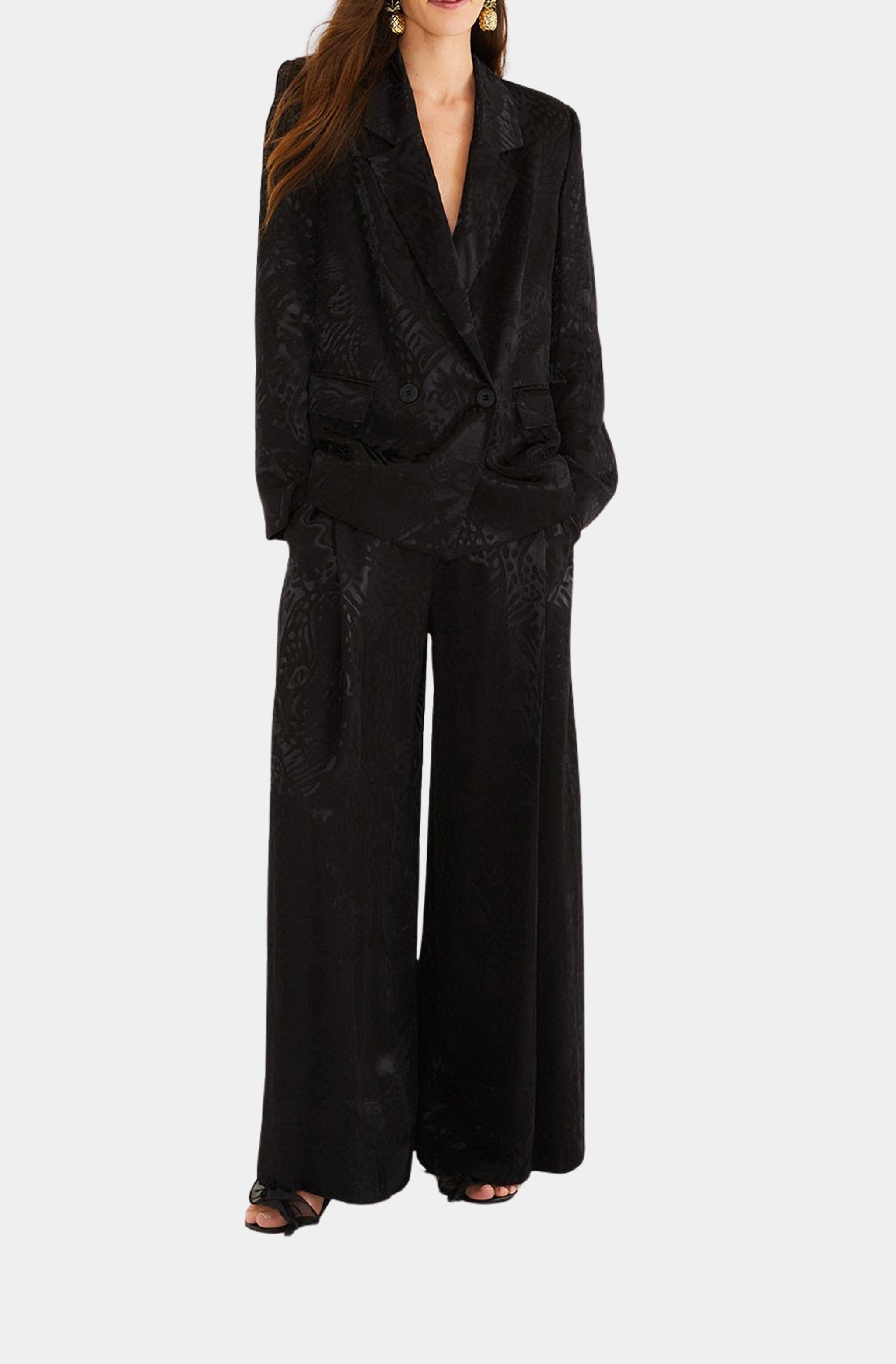 Leopard Jacquard Black Blazer