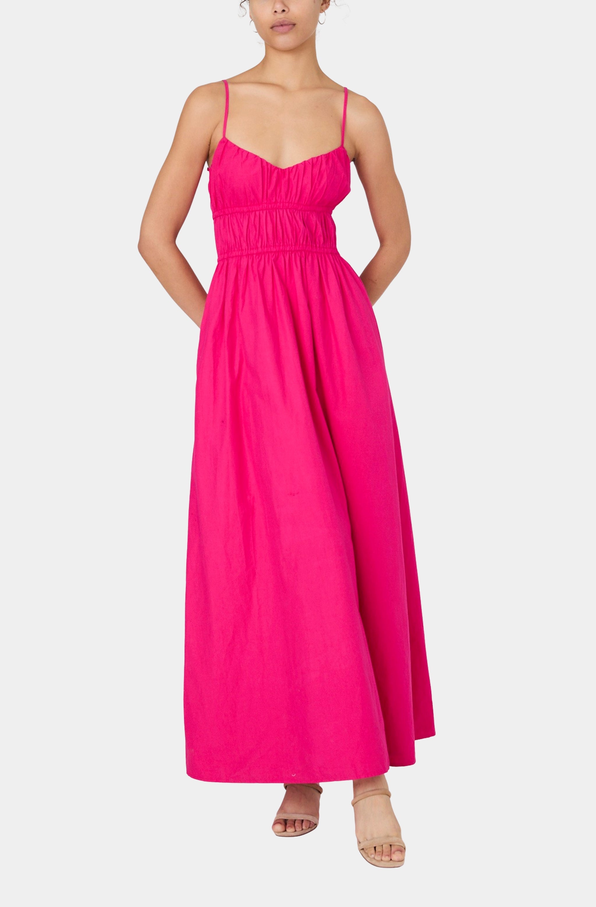 ruched poplin dress Cerisepink / L