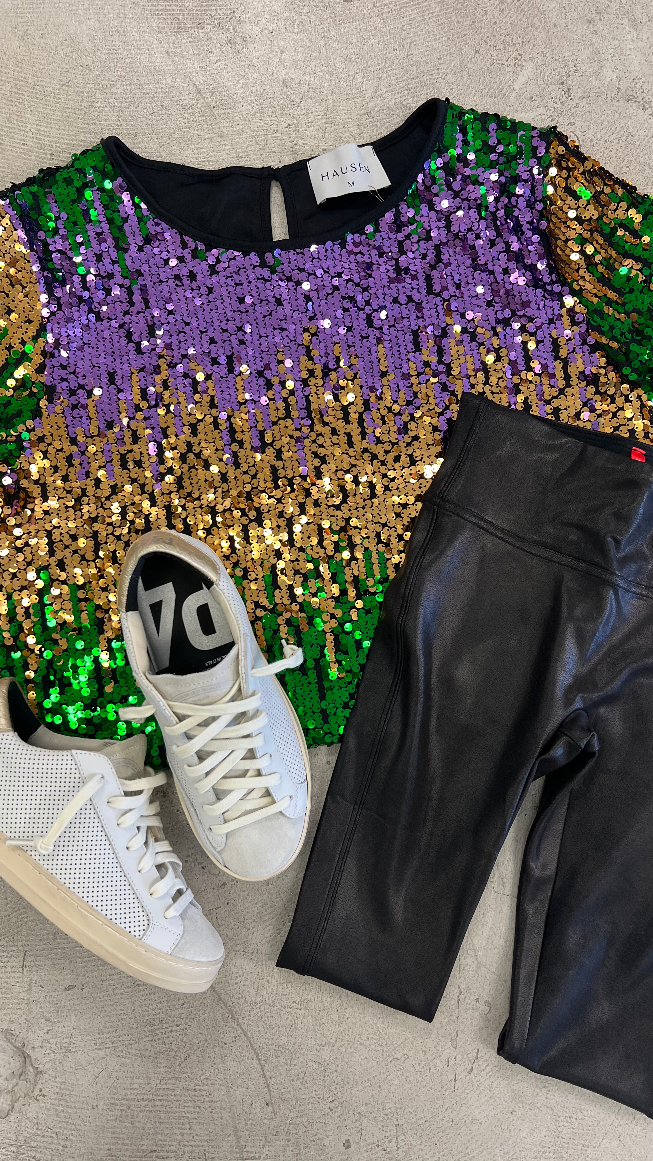 Mardi Gras Colorblock Sequin Top