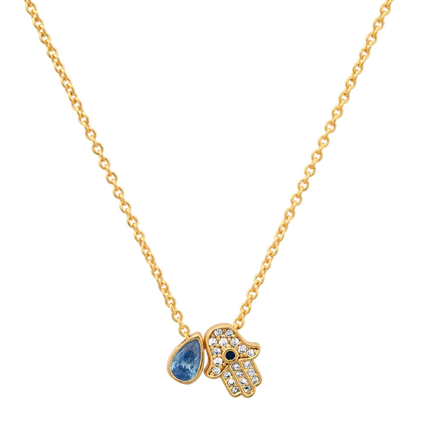Hamsa and Pear Shaped Stone Necklace