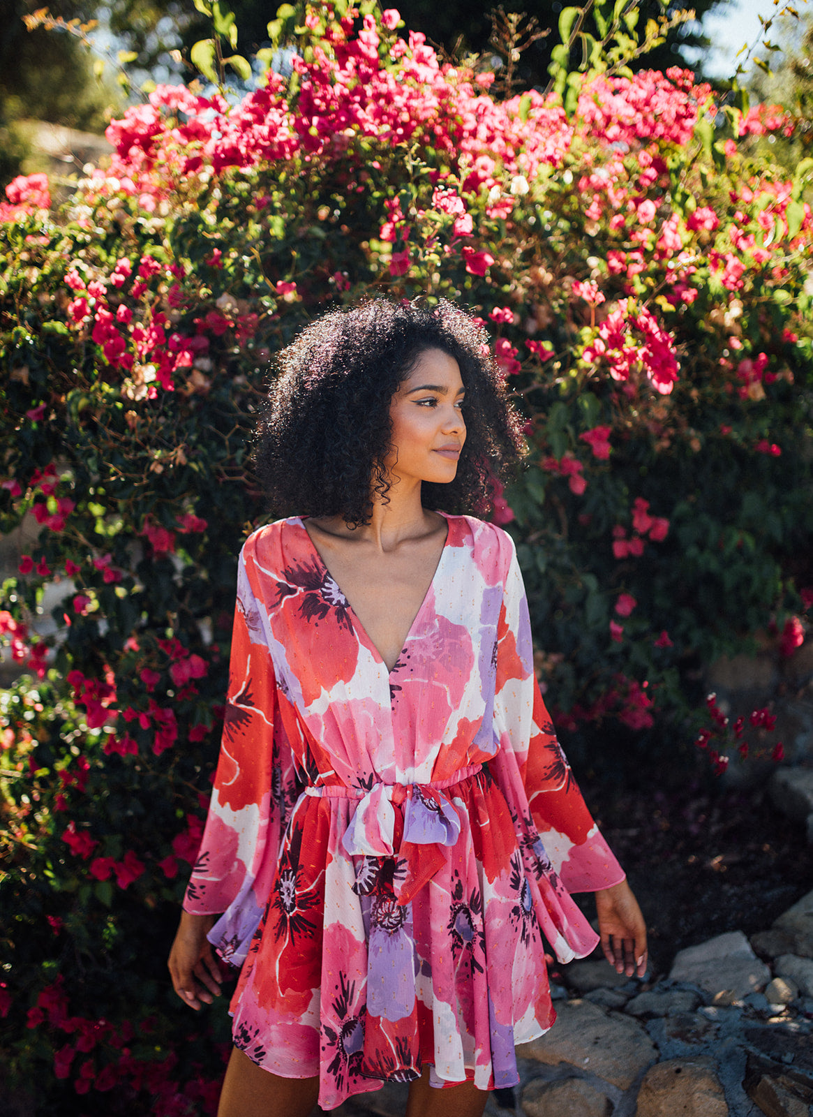 Kaia Bell-Sleeve Chiffon Mini Dress