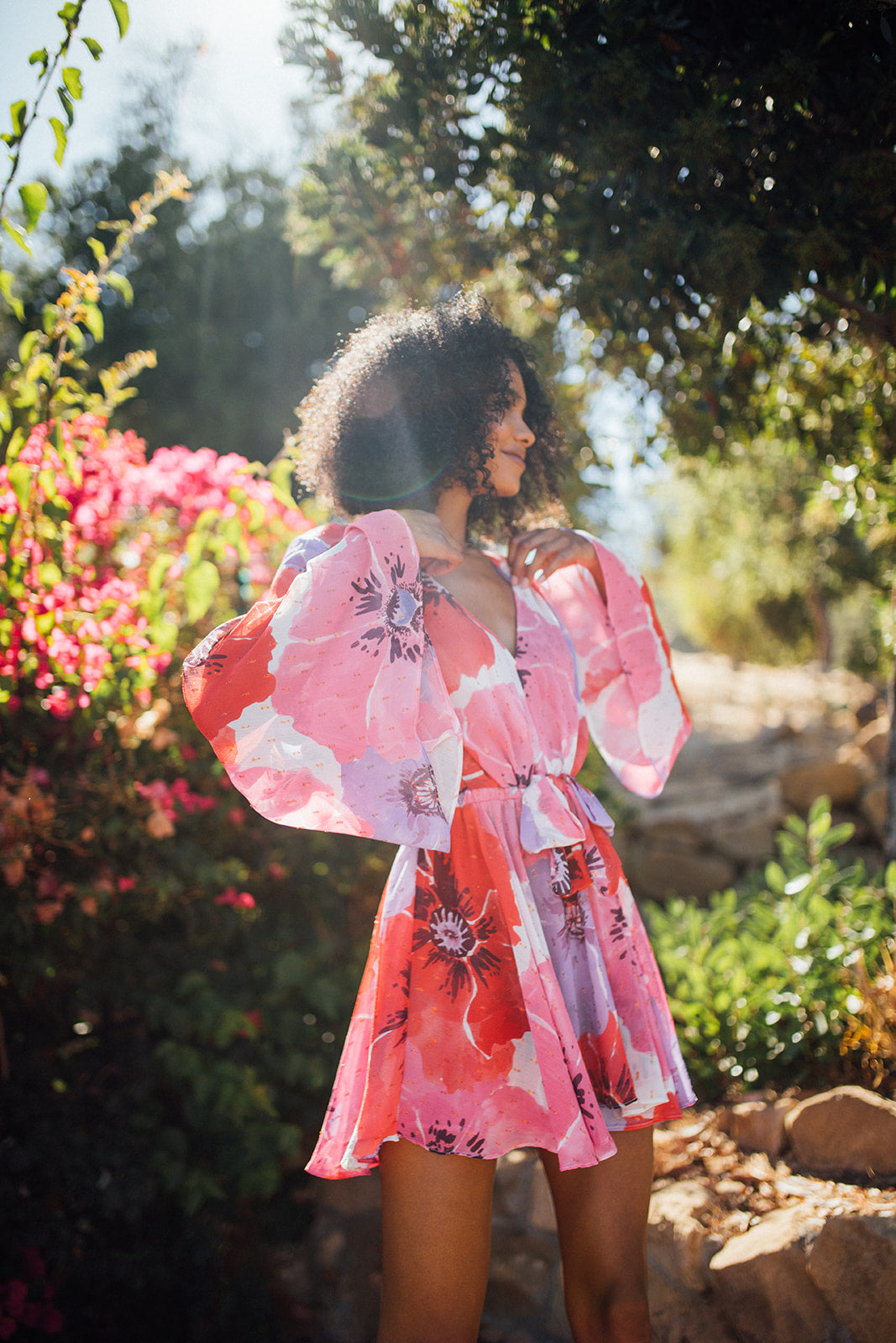 Kaia Bell-Sleeve Chiffon Mini Dress