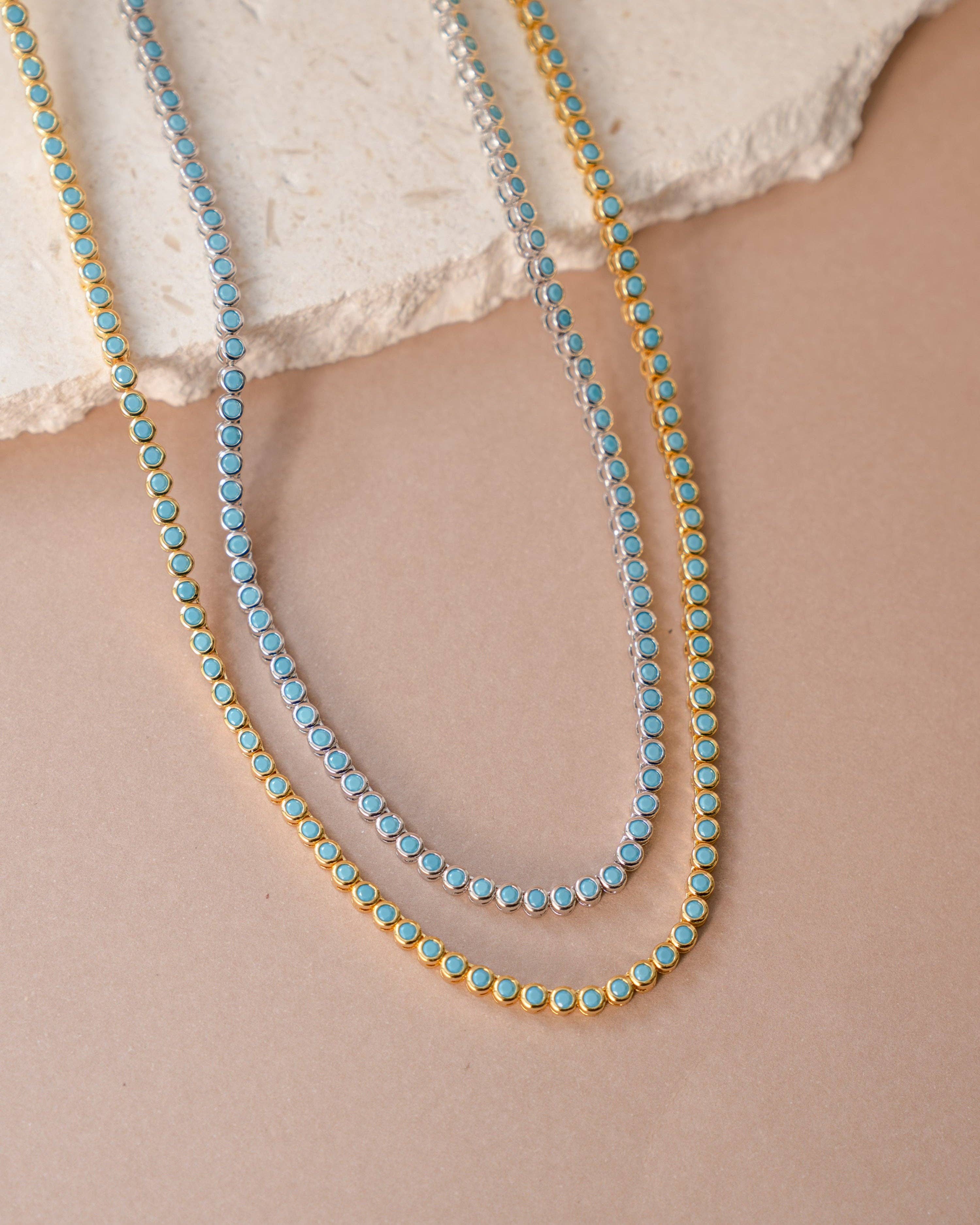 Round Turquoise Tennis Necklace