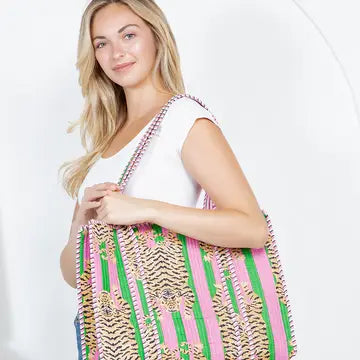 Reversible Quilted Cotton Tote Bag