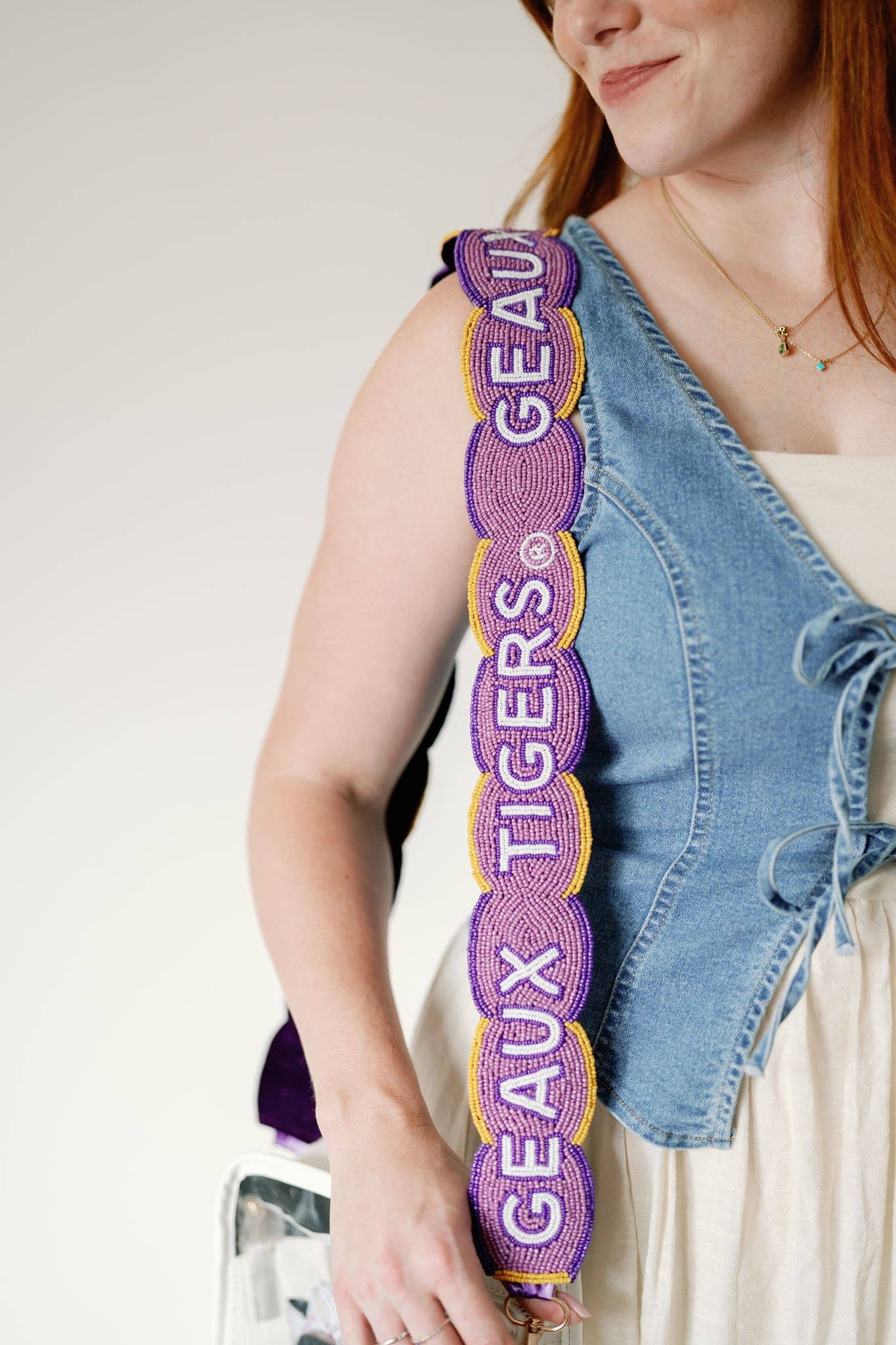 LSU Fully Beaded Scalloped Purse Strap