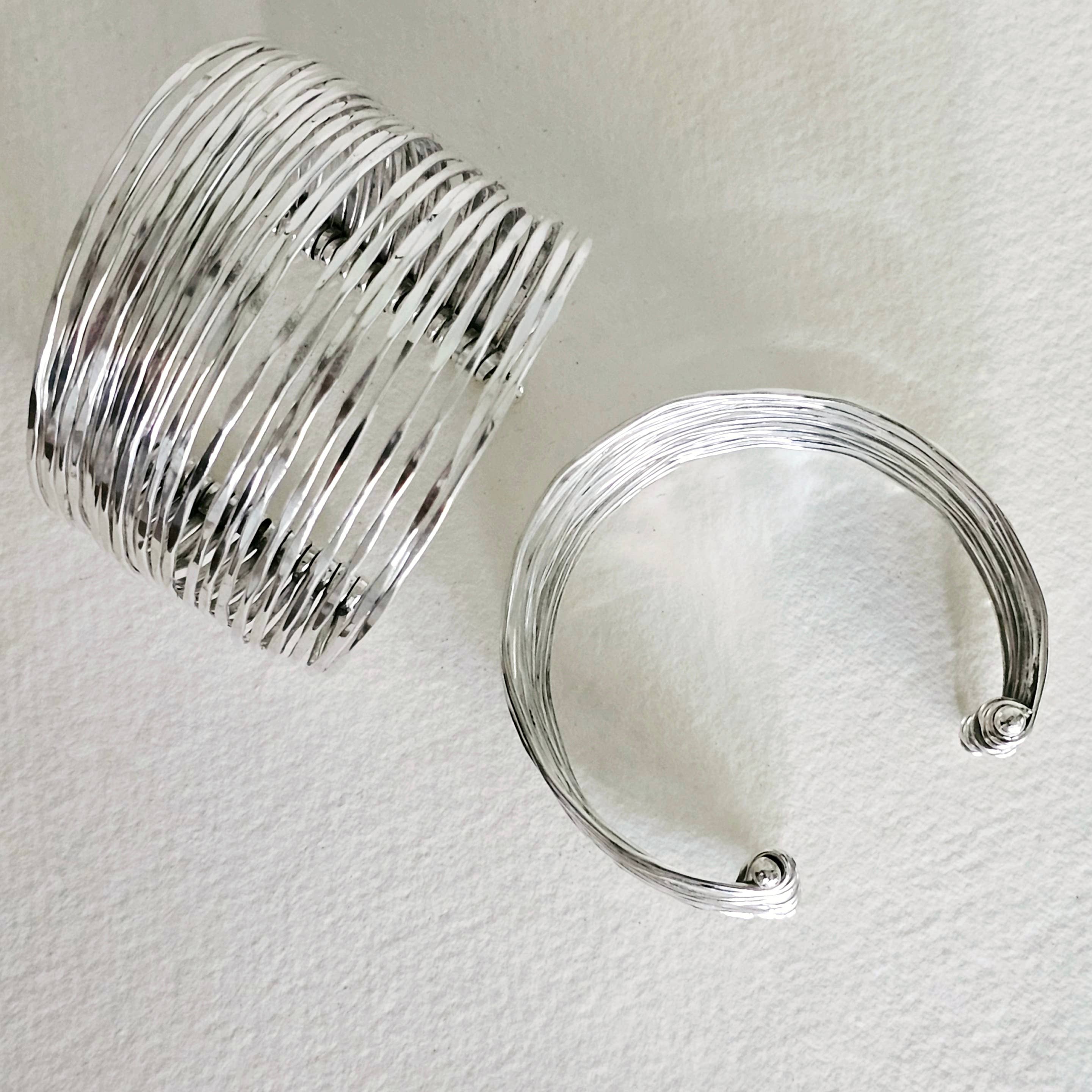 Silver Multi-Layered Wire Cuff Bracelet