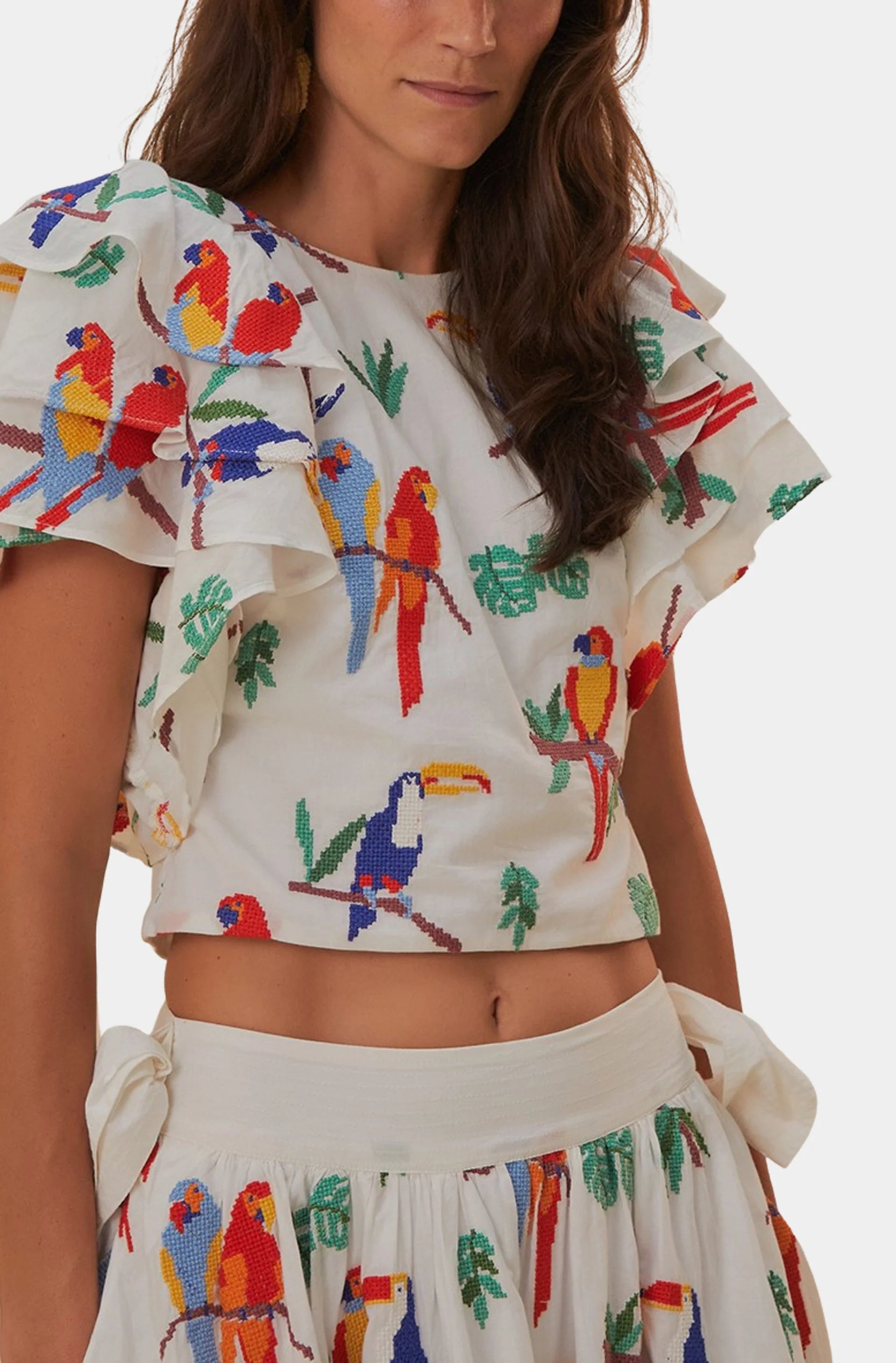 Off White Stitched Birds Top