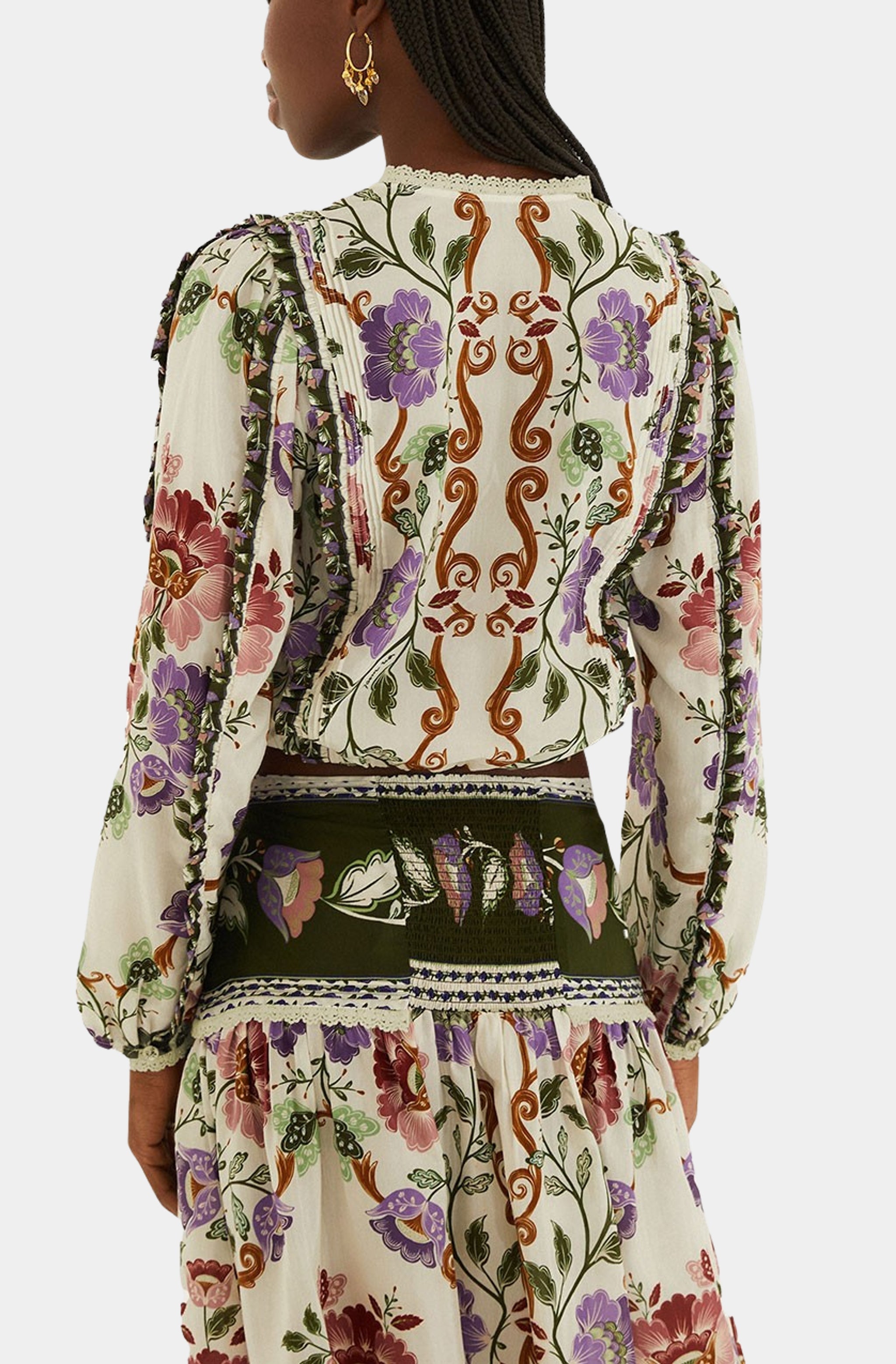 Rococo Flowers Cream Long Sleeve Blouse