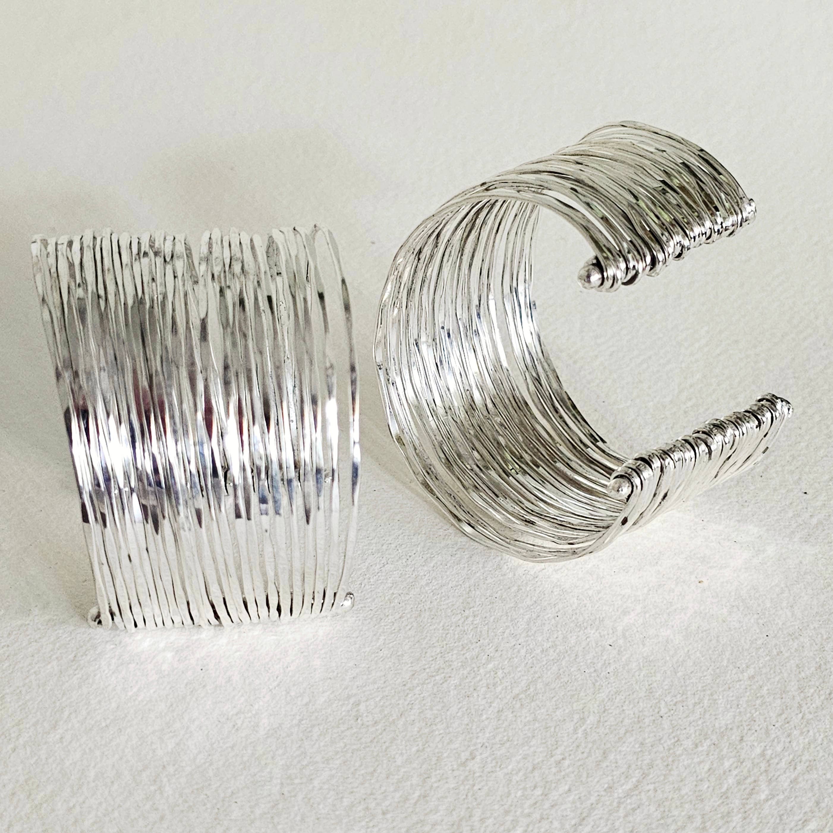 Silver Multi-Layered Wire Cuff Bracelet