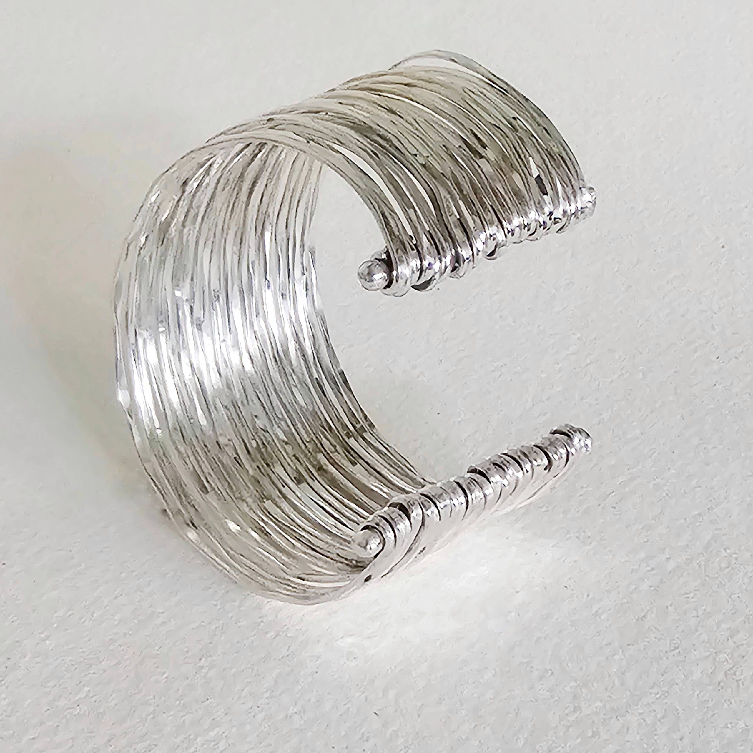 Silver Multi-Layered Wire Cuff Bracelet