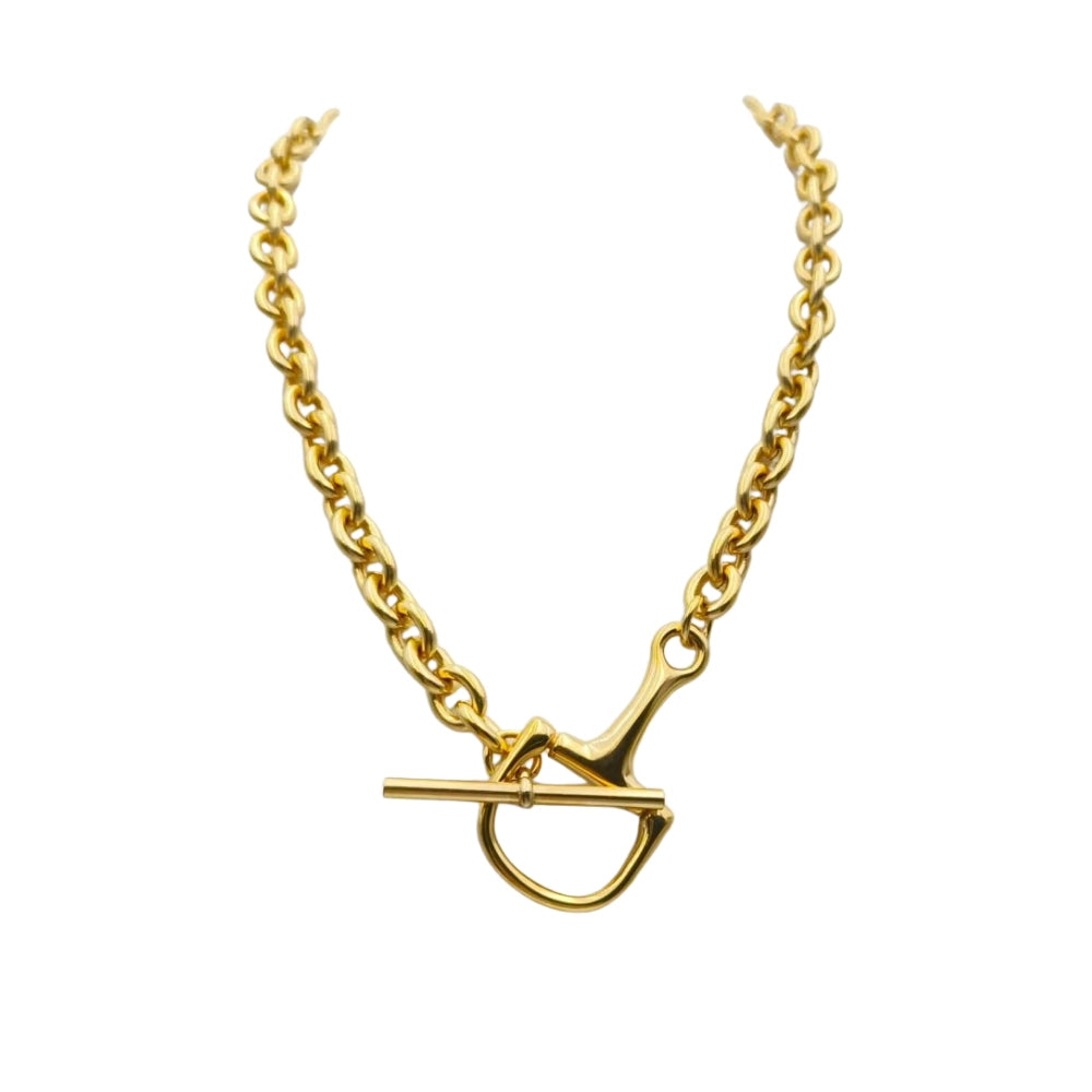 Equestrian Horse Bit Toggle Necklace 18k Gold Non Tarnish