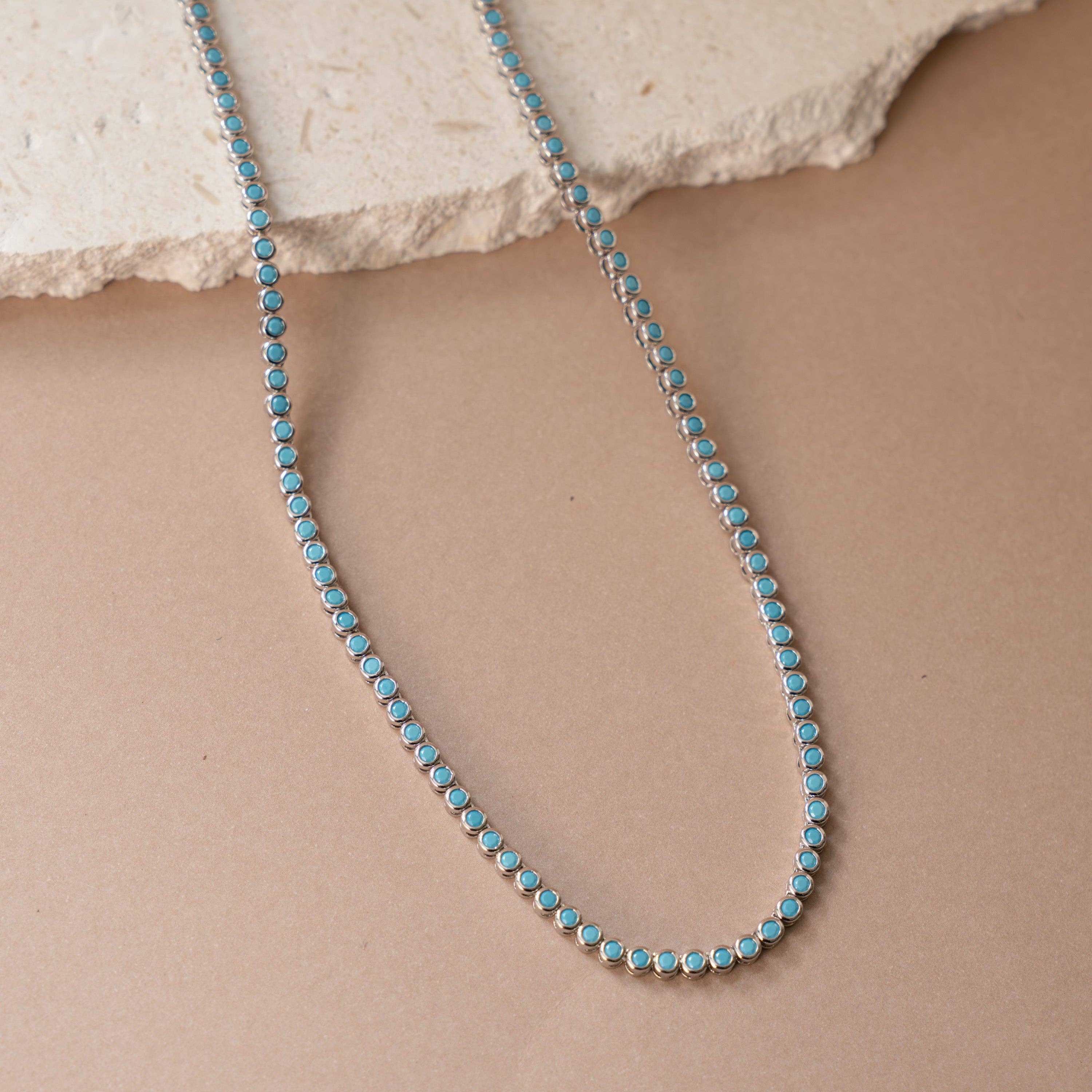 Round Turquoise Tennis Necklace