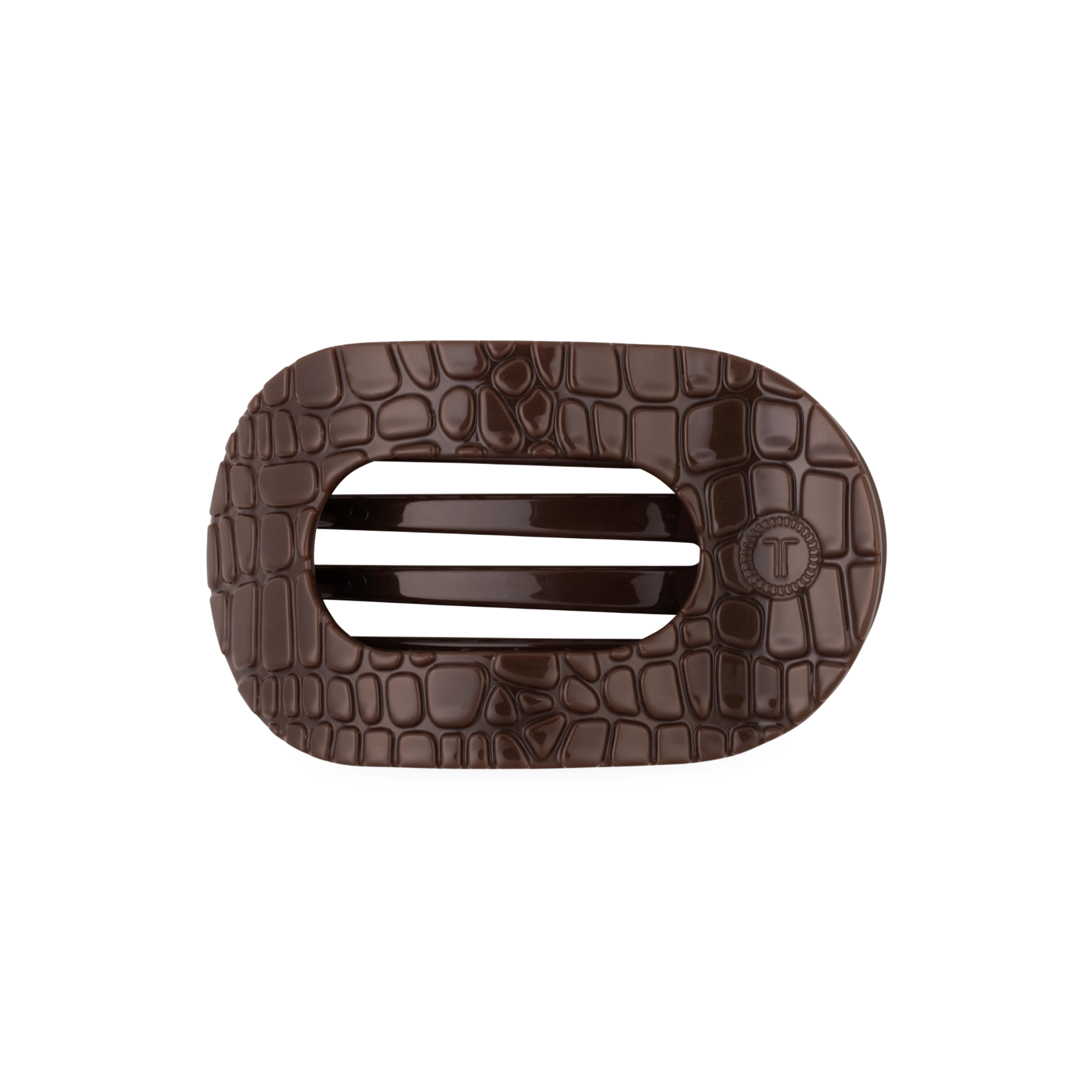 Brown Crocodile Medium Flat Round Hair Clip